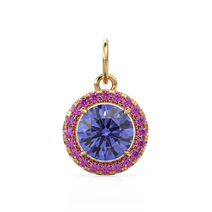 18k Solid Gold Iolite Pink Sapphire Round Halo Charm Petite Dainty Brilliant Round Blue Gemstone Charm Pendant Sapphire Gold Pendant Jalvi Co PreStyled Sets 18k Solid Gold Iolite Pink Sapphire Round Halo Charm Petite Dainty Brilliant Round Blue Gemstone Charm Pendant Sapphire Gold Pendant Jalvi Co PreStyled Sets