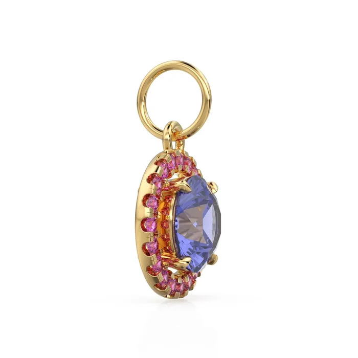 18k Solid Gold Iolite Pink Sapphire Round Halo Charm Petite Dainty Brilliant Round Blue Gemstone Charm Pendant Sapphire Gold Pendant Jalvi Co PreStyled Sets