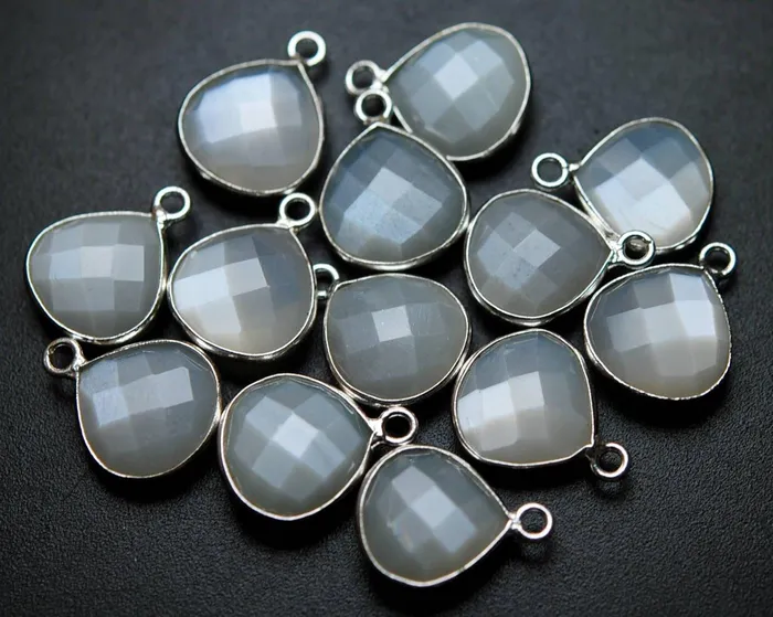 925 Sterling Silver Natural Grey Moonstone Faceted Heart Shape Pendent 2 Piece Of 14mm Approx Beads Supplies USA Necklaces