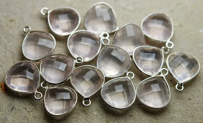 925 Sterling Silver Natural Rose Quartz Faceted Heart Shape Pendant 2 Piece Of 18mm Approx Beads Supplies USA Necklaces