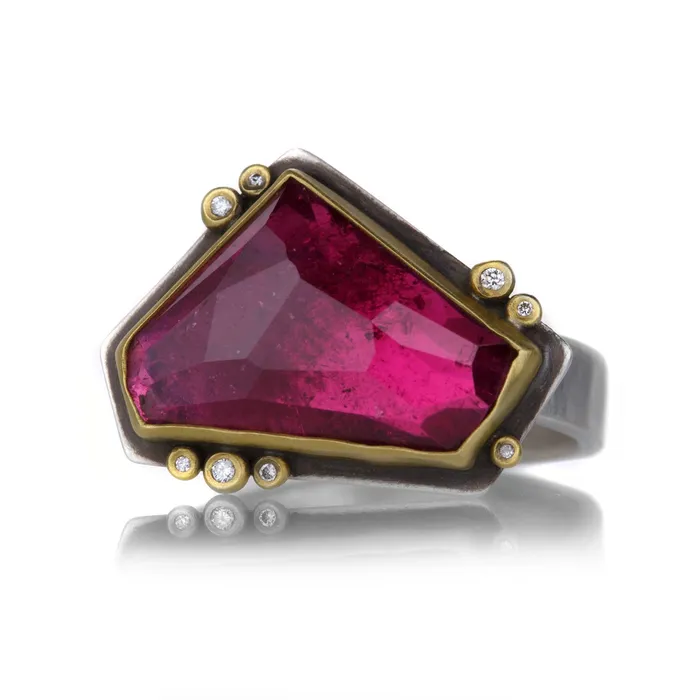 Ananda Khalsa Geometric Rose Cut Pink Tourmaline Ring Rings