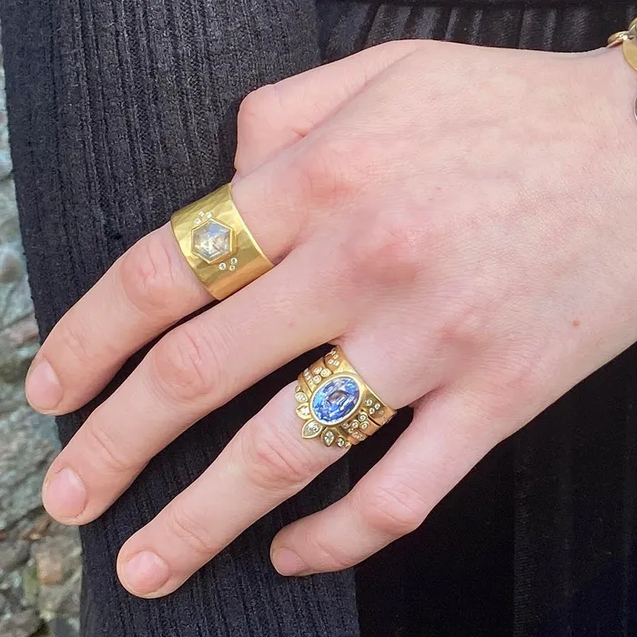 Ananda Khalsa Rings 18k Blue Oval Sapphire Ring