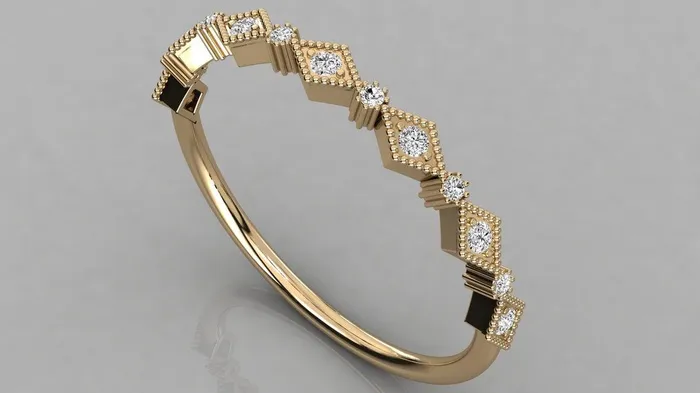 Art Deco Half Eternity Diamond Ring 14k Diamond Eternity Stackable Wedding Band Diamond Ring Milgrain Anniversary Band Jalvi Co Rings