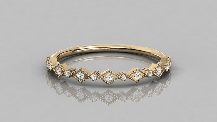 Art Deco Half Eternity Diamond Ring 14k Diamond Eternity Stackable Wedding Band Diamond Ring Milgrain Anniversary Band Jalvi Co Rings