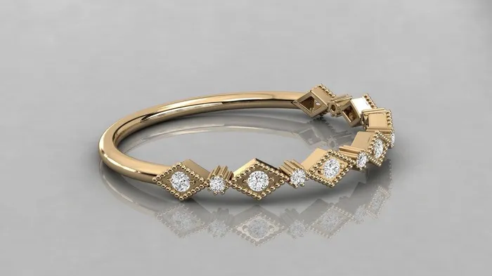 Art Deco Half Eternity Diamond Ring 14k Diamond Eternity Stackable Wedding Band Diamond Ring Milgrain Anniversary Band Jalvi Co Rings