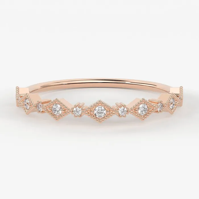 Art Deco Half Eternity Diamond Ring 14k Diamond Eternity Stackable Wedding Band Diamond Ring Milgrain Anniversary Band Jalvi Co Rings