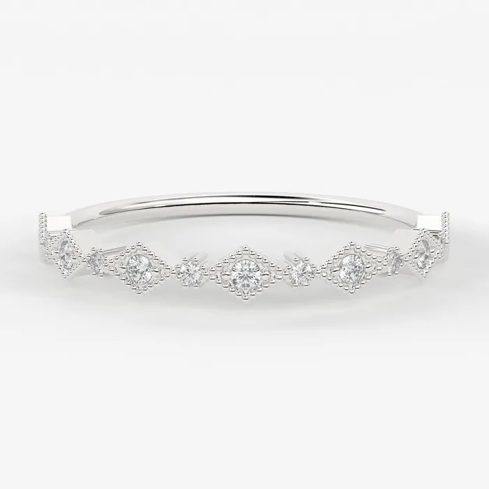 Art Deco Half Eternity Diamond Ring 14k Diamond Eternity Stackable Wedding Band Diamond Ring Milgrain Anniversary Band Jalvi Co Rings