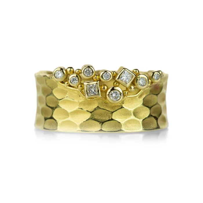 Barbara Heinrich Rings Carved Glacier Ring with Diamond Cluster