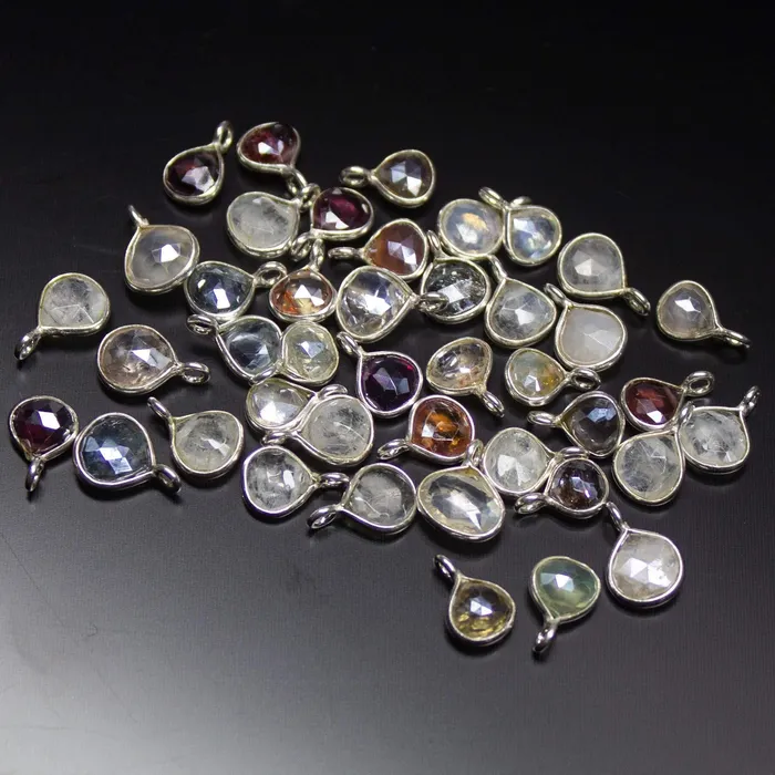Beads Supplies USA Charm Necklaces 10 pc 910mm Mystic Coated Multi Gemstone Faceted Heart Drop Charm Pendant Multi Gemstone Charm Beads Supplies USA Charm Necklaces 10 pc 910mm Mystic Coated Multi Gemstone Faceted Heart Drop Charm Pendant Multi Gemstone Charm