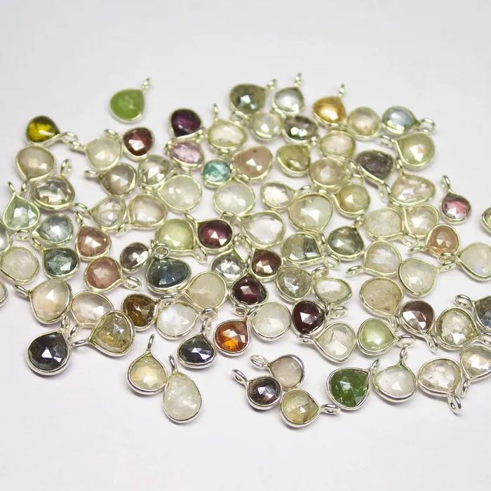 Beads Supplies USA Charm Necklaces 10 pc 910mm Mystic Coated Multi Gemstone Faceted Heart Drop Charm Pendant Multi Gemstone Charm