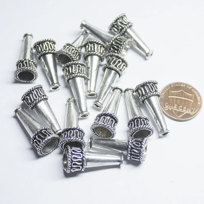 Beads Supplies USA Charm Necklaces 4 Tribal Bead Caps Antique Silver Tone Cone Charm Beads Supplies USA Charm Necklaces 4 Tribal Bead Caps Antique Silver Tone Cone Charm