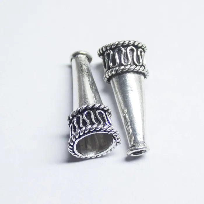 Beads Supplies USA Charm Necklaces 4 Tribal Bead Caps Antique Silver Tone Cone Charm