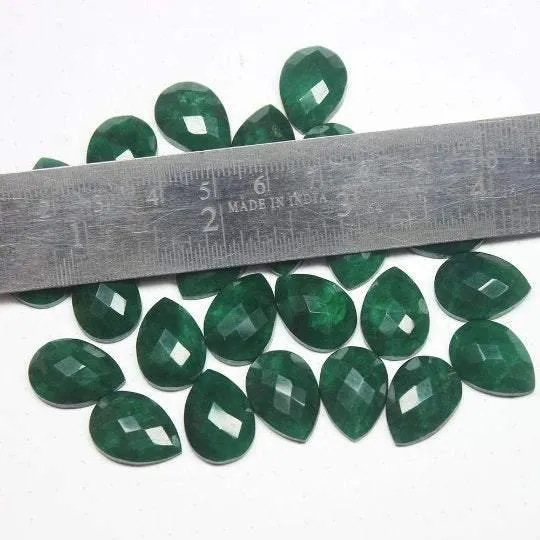 Beads Supplies USA Earrings Natural Dyed Green Emerald Faceted Pear Drop Beads 18x13mm 6pc