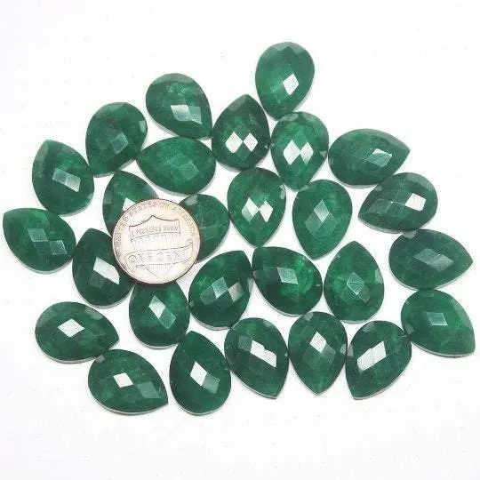 Beads Supplies USA Earrings Natural Dyed Green Emerald Faceted Pear Drop Beads 18x13mm 6pc