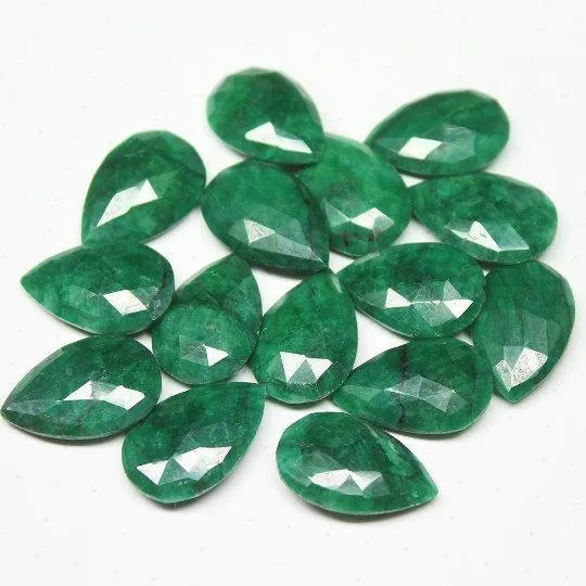 Beads Supplies USA Earrings Natural Dyed Green Emerald Faceted Pear Drop Beads 21x14mm 4pc