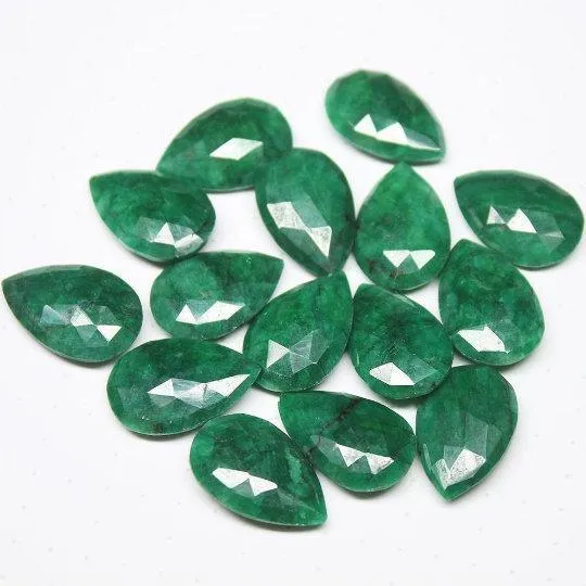 Beads Supplies USA Earrings Natural Dyed Green Emerald Faceted Pear Drop Beads 21x14mm 4pc