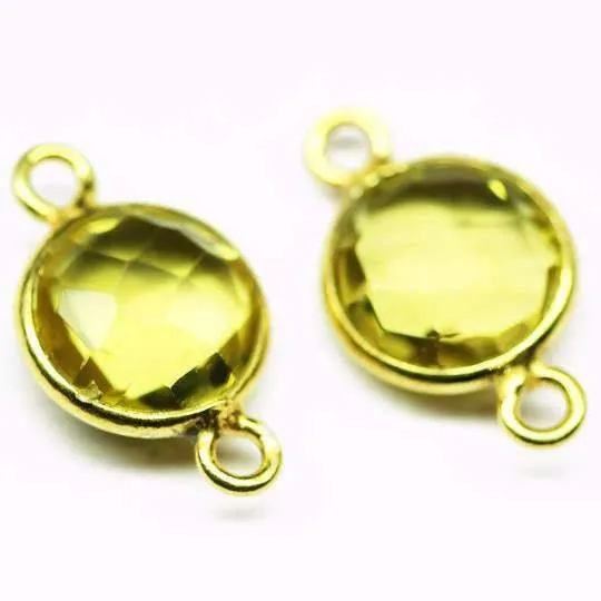 Beads Supplies USA Lemon Quartz Round Coin 925 Sterling Silver Gold Vermeil Connector 2pc 15mm Rings Beads Supplies USA Lemon Quartz Round Coin 925 Sterling Silver Gold Vermeil Connector 2pc 15mm Rings