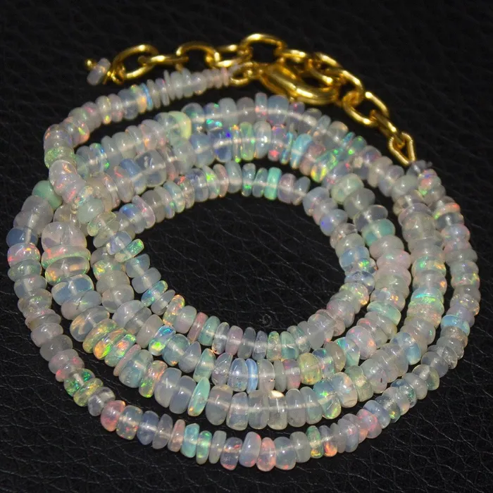 Beads Supplies USA Natural Ethiopian Welo Opal Gold Plated Smooth Rondelle Necklace 2mm 5mm 195 Necklaces Beads Supplies USA Natural Ethiopian Welo Opal Gold Plated Smooth Rondelle Necklace 2mm 5mm 195 Necklaces