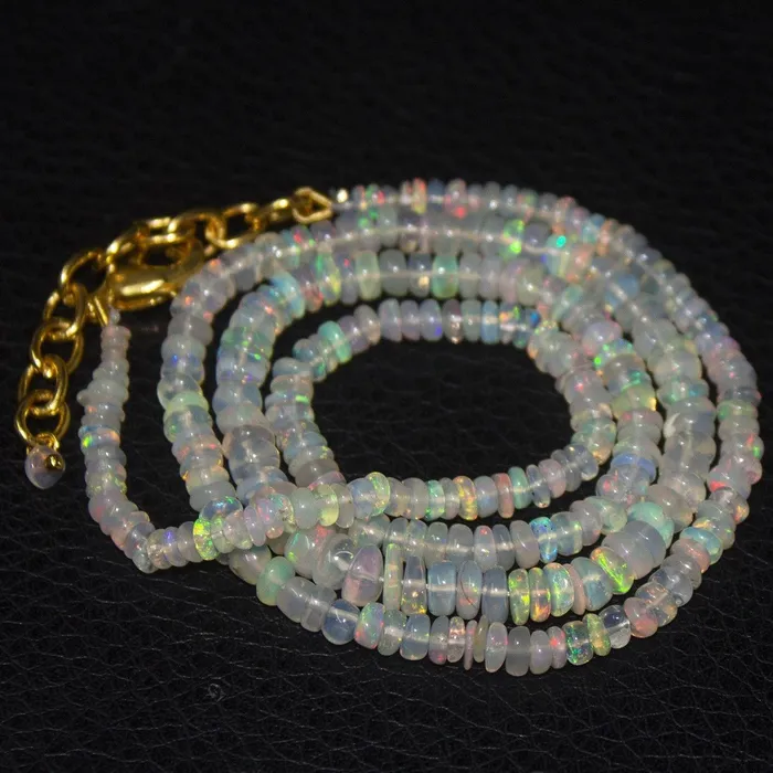 Beads Supplies USA Natural Ethiopian Welo Opal Gold Plated Smooth Rondelle Necklace 2mm 5mm 195 Necklaces