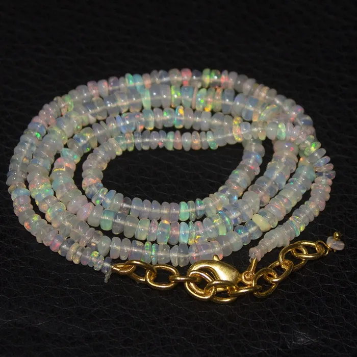 Beads Supplies USA Natural Ethiopian Welo Opal Gold Plated Smooth Rondelle Necklace 2mm 5mm 195 Necklaces