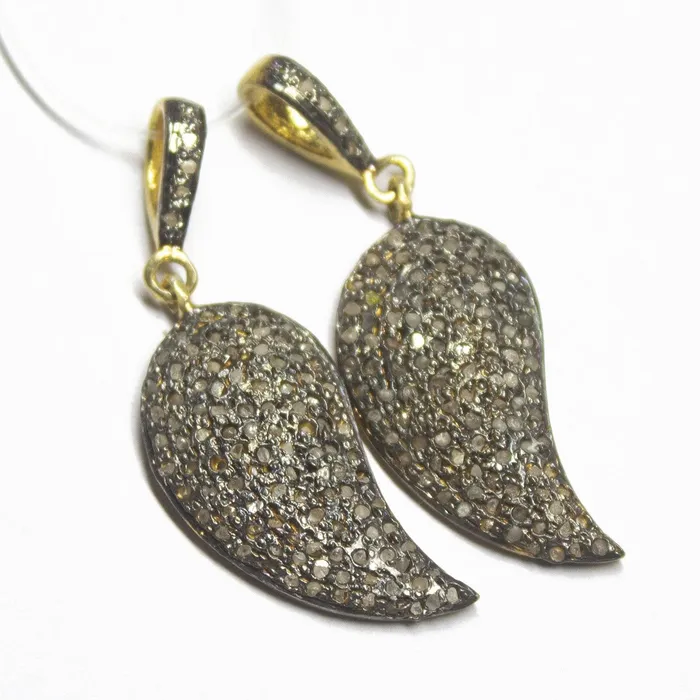 Beads Supplies USA Necklaces 1pc Pave Diamond Leaf 925 Sterling Silver Gold Vermeil Charm Pendant 35mmx12mm Beads Supplies USA Necklaces 1pc Pave Diamond Leaf 925 Sterling Silver Gold Vermeil Charm Pendant 35mmx12mm