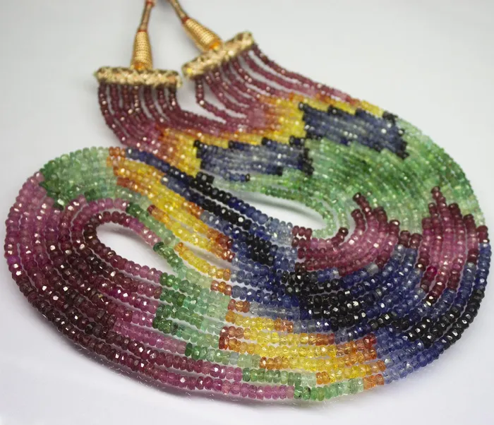 Beads Supplies USA Necklaces 6 strand 19 inches 3mm 35mm Natural Ruby Emerald Sapphire Faceted Rondelle Shape Beaded Necklace Gemstone Beads