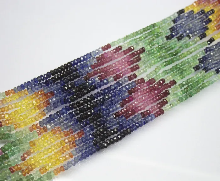 Beads Supplies USA Necklaces 6 strand 19 inches 3mm 35mm Natural Ruby Emerald Sapphire Faceted Rondelle Shape Beaded Necklace Gemstone Beads