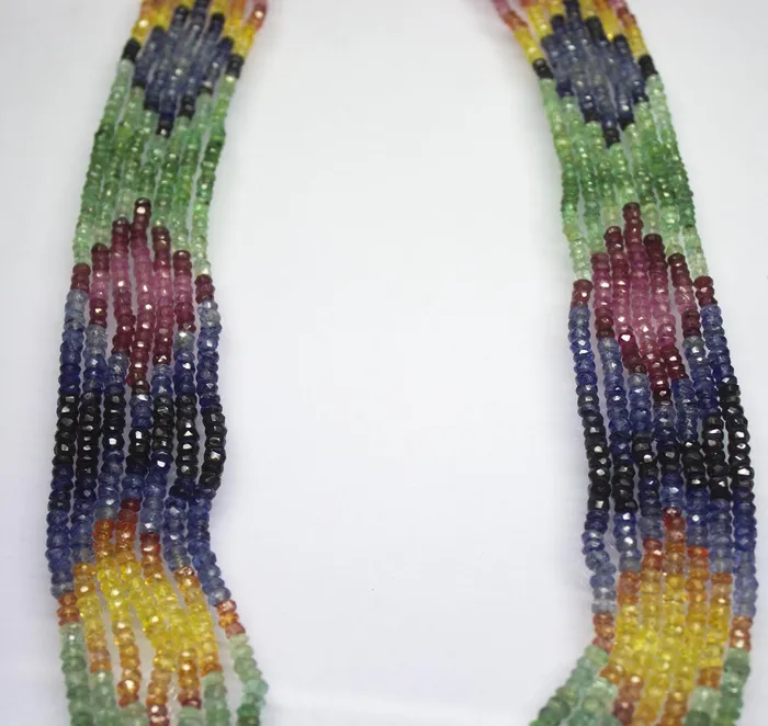 Beads Supplies USA Necklaces 6 strand 19 inches 3mm 35mm Natural Ruby Emerald Sapphire Faceted Rondelle Shape Beaded Necklace Gemstone Beads