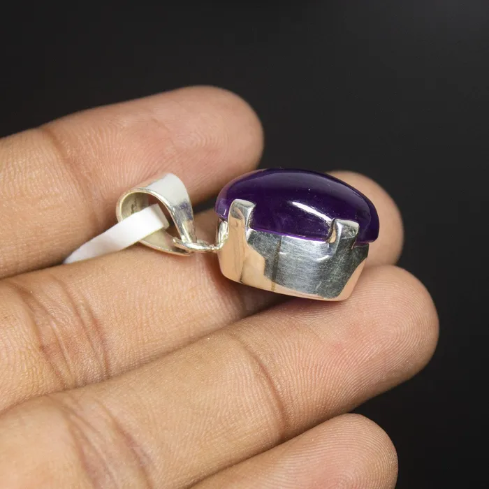 Beads Supplies USA Necklaces 780gm Purple Amethyst Plain Oval Cabochon Shape 925 Sterling Silver Bezel Pendant
