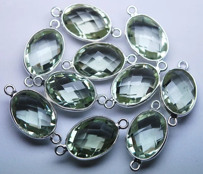 Beads Supplies USA Necklaces 925 Sterling Silver Natural Green Amethyst Faceted Oval Shape Connector 5 Piece Of 19mm Beads Supplies USA Necklaces 925 Sterling Silver Natural Green Amethyst Faceted Oval Shape Connector 5 Piece Of 19mm