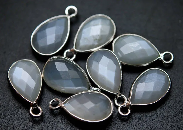 Beads Supplies USA Necklaces 925 Sterling Silver Natural White Moonstone Faceted Pear Shape Pendent 2 Piece Of 16mm Approx