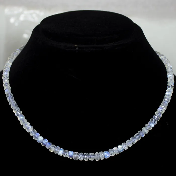 Beads Supplies USA Necklaces Natural Blue Rainbow Moonstone Faceted Rondelle Beads Necklace 4mm 6mm 18inches