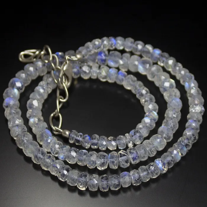 Beads Supplies USA Necklaces Natural Blue Rainbow Moonstone Faceted Rondelle Beads Necklace 4mm 6mm 18inches