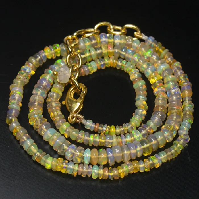 Beads Supplies USA Necklaces Ready to wear 18 inch 35mm Natural Ethiopian Opal Smooth Rondelle Shape Gemstone Beaded Necklace
