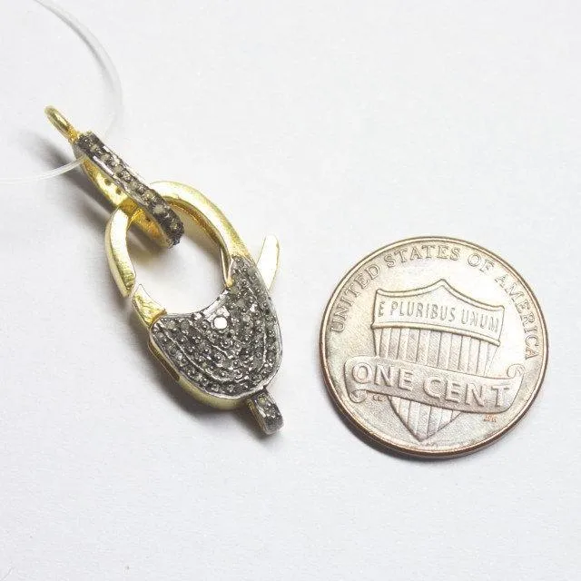 Beads Supplies USA Rings 1pc Pave Diamond 925 Sterling Silver Gold Vermeil Lobster Clasp 29mm x 13mm