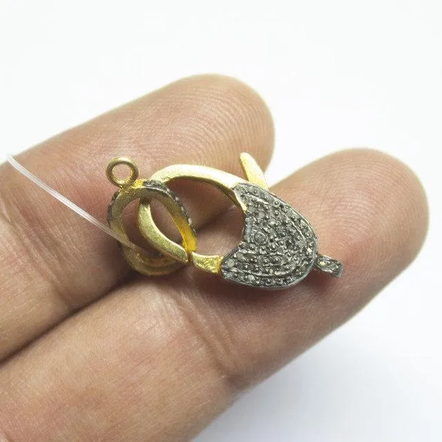 Beads Supplies USA Rings 1pc Pave Diamond 925 Sterling Silver Gold Vermeil Lobster Clasp 29mm x 13mm