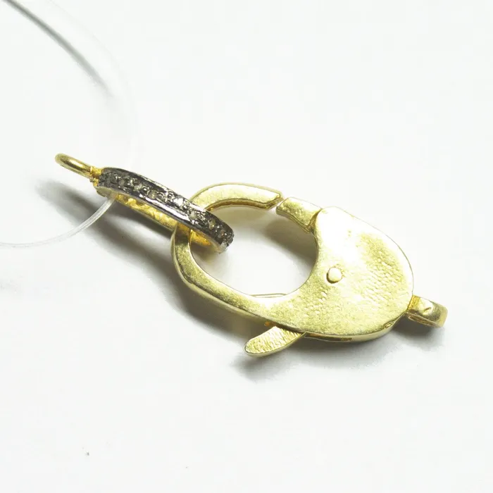 Beads Supplies USA Rings 1pc Pave Diamond 925 Sterling Silver Gold Vermeil Lobster Clasp 29mm x 13mm