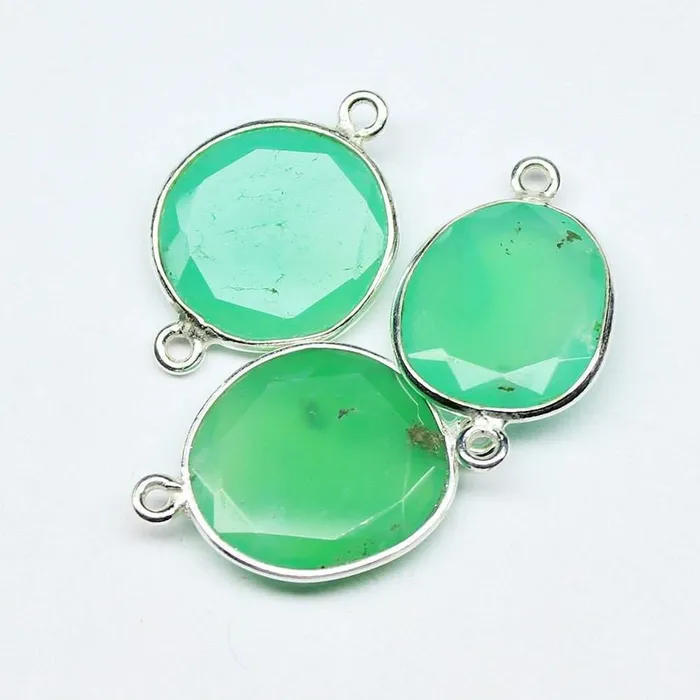 Beads Supplies USA Rings 2pc 2425mm Apple Green Chrysoprase Oval Briolette 925 Sterling Silver Connector Chrysoprase Connector Beads Supplies USA Rings 2pc 2425mm Apple Green Chrysoprase Oval Briolette 925 Sterling Silver Connector Chrysoprase Connector