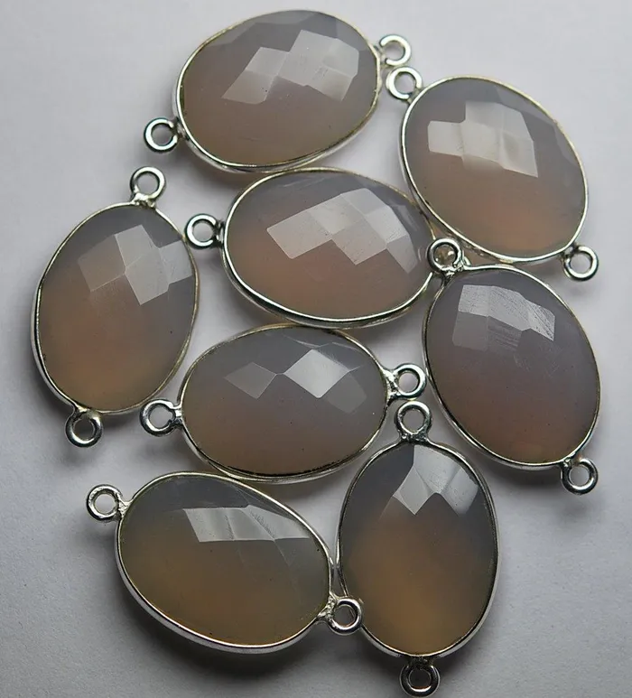 Beads Supplies USA Rings 925 Sterling SilverGrey Chalcedony Faceted Oval Shape Connector 2 Piece Of 21mm Approx Beads Supplies USA Rings 925 Sterling SilverGrey Chalcedony Faceted Oval Shape Connector 2 Piece Of 21mm Approx