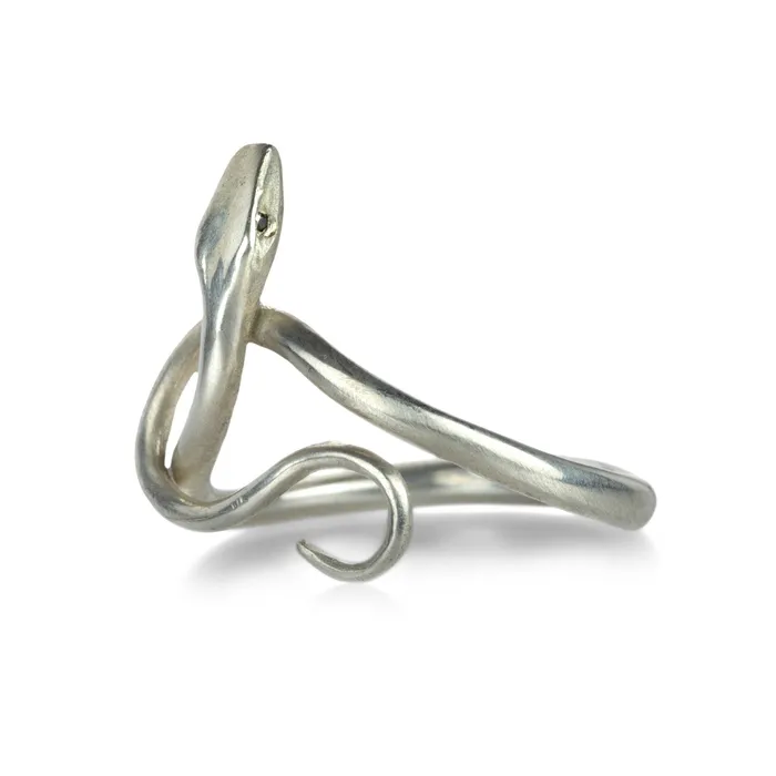 Black Diamond Eyed Silver Serpent Ring Annette Ferdinandsen Rings