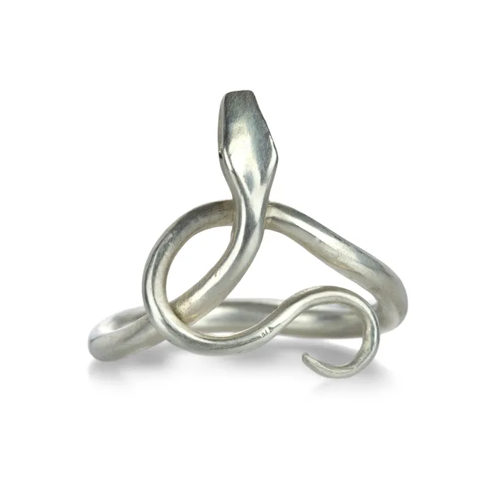 Black Diamond Eyed Silver Serpent Ring Annette Ferdinandsen Rings
