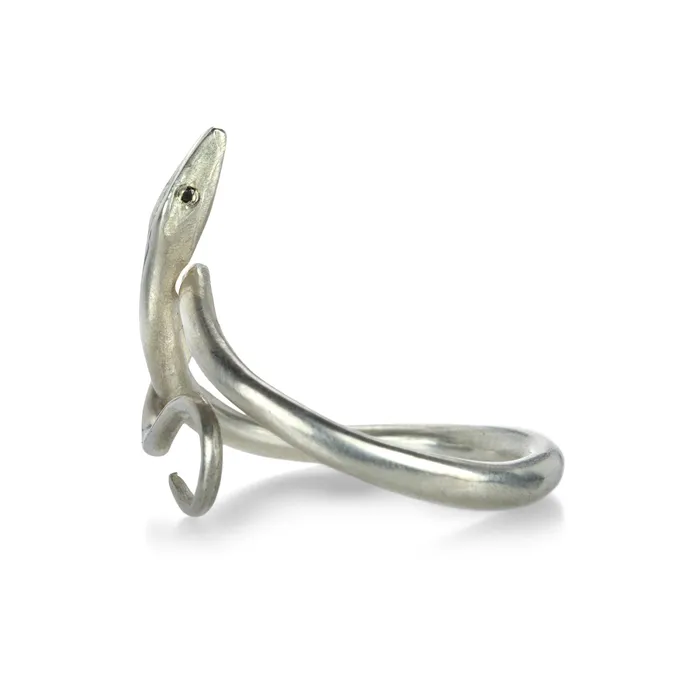 Black Diamond Eyed Silver Serpent Ring Annette Ferdinandsen Rings