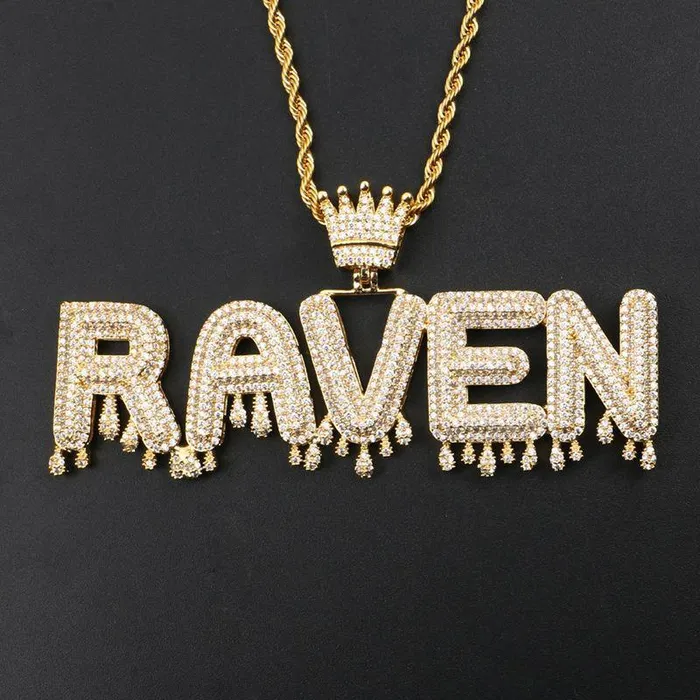 Bling Proud Necklaces Custom Name Crown Drip Letter Pendant
