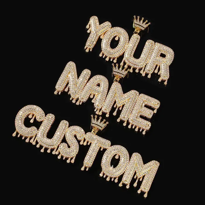 Bling Proud Necklaces Custom Name Crown Drip Letter Pendant