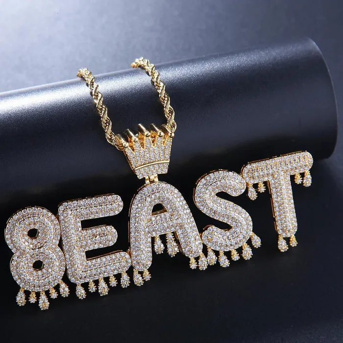 Bling Proud Necklaces Custom Name Crown Drip Letter Pendant