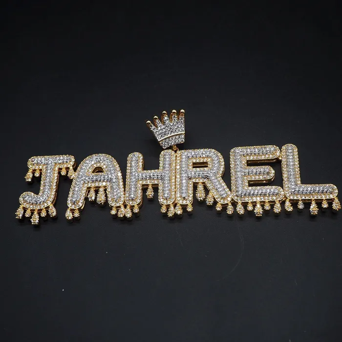 Bling Proud Necklaces Custom Name Crown Drip Letter Pendant