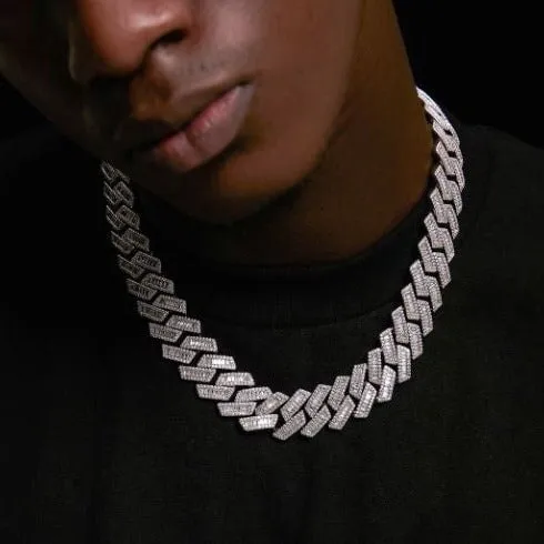 Bling Proud The Proud Moment 20mm Baguette Cut Moissanite Diamond Prong Cuban Link Chain in White Gold Earrings Bling Proud The Proud Moment 20mm Baguette Cut Moissanite Diamond Prong Cuban Link Chain in White Gold Earrings