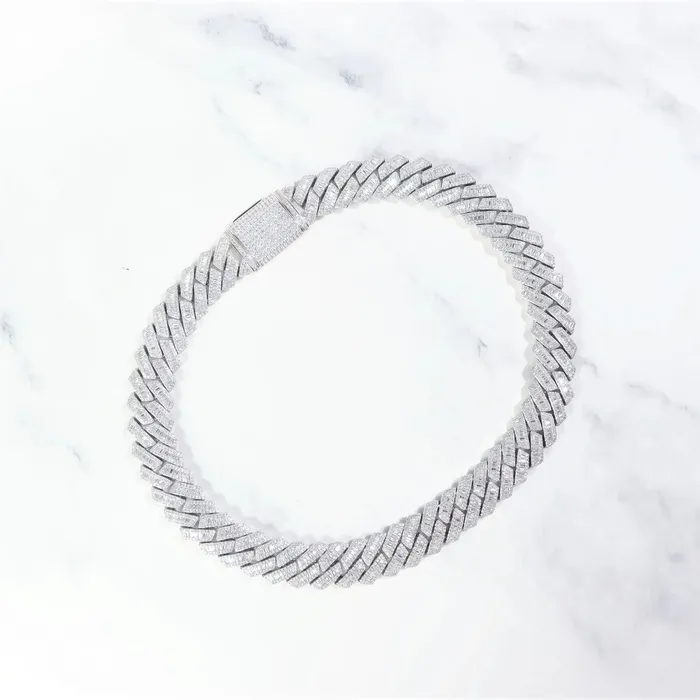 Bling Proud The Proud Moment 20mm Baguette Cut Moissanite Diamond Prong Cuban Link Chain in White Gold Earrings