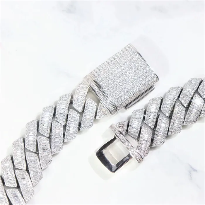 Bling Proud The Proud Moment 20mm Baguette Cut Moissanite Diamond Prong Cuban Link Chain in White Gold Earrings