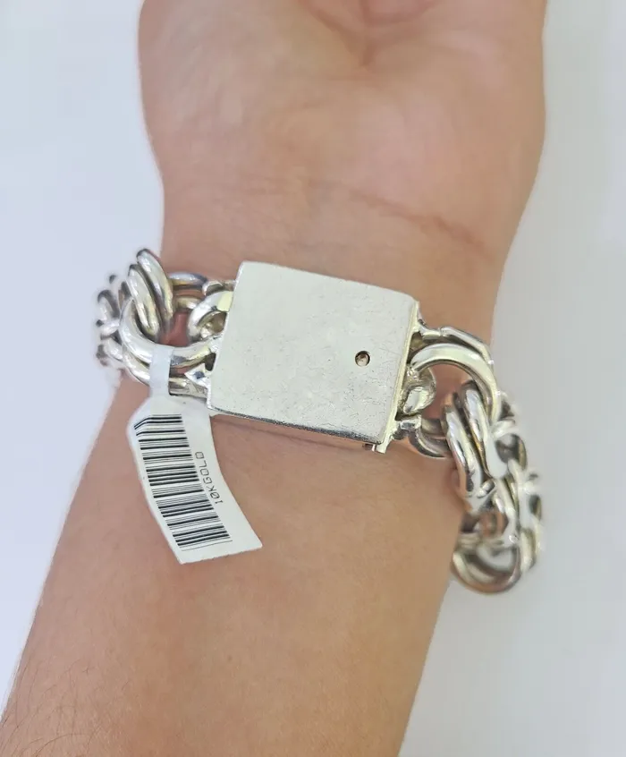 Bracelets Gold and Diamond 10k Chino Link ID Bracelet White Gold 16mm 9 Inches Solid For Mens 10kt Real